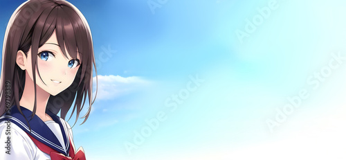 Foto セーラー服の女の子　夏　青空