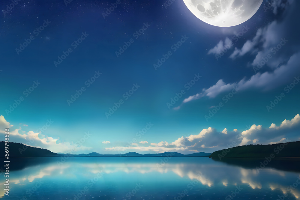 大きな月の浮かぶ夜空　generative ai