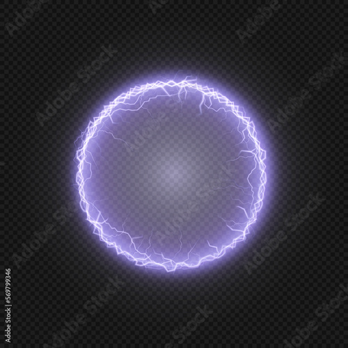 Bright ball lightning A strong electric charge of energy in one ring. Element for web design with empty space for text advertising, postcards, screensavers, websites, games. Mordor. Vector 