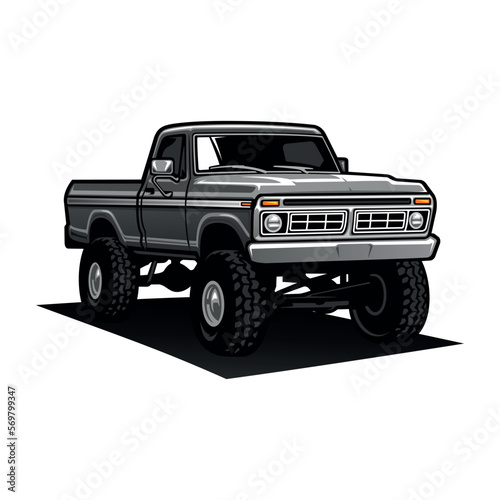 american retro lifted truck illustration vector