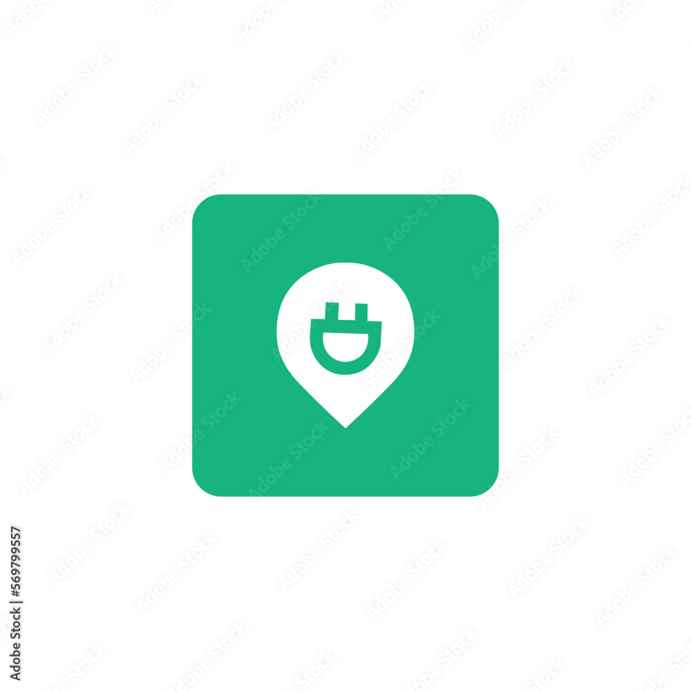 Charger location logo. location for the charger logo. Vector icon for EV charger in green color. Charger location logo. location for the charger logo. Vector icon for EV charger in green color.
