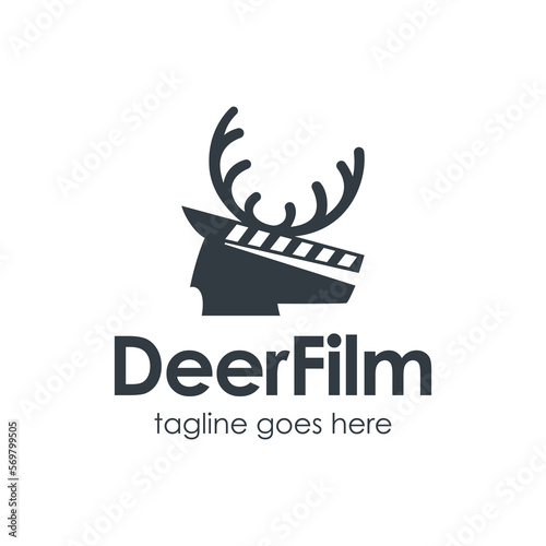Deer Film Logo Design Template with deer icon and film icon. Perfect for business, company, mobile, app, zoo, etc.