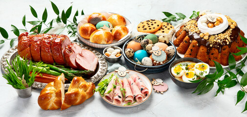 Traditional Easter celebration dinner, Easter holiday party.