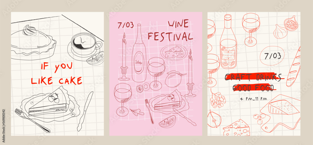 Collection of food and drink posters template. Interior posters. Cooking posters. Invitation poster for restaurant. Editable vector illustration. Collection of food and drink posters template. Interior posters. Cooking posters. Invitation poster for restaurant. Editable vector illustration.