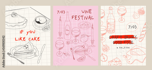 Collection of food and drink posters template. Interior posters. Cooking posters. Invitation poster for restaurant. Editable vector illustration.