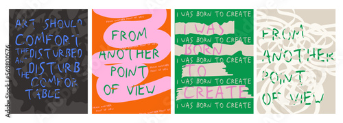 Collection of creativity posters. Inspiration posters. Art poster temlate. Interior posters. Editable vector illustration.