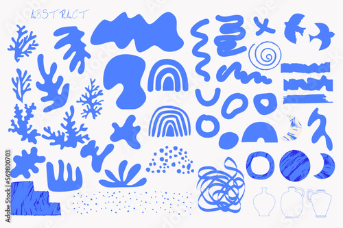 Collection of abstract shapes, blots, dots and lines. Editable vector illustration.