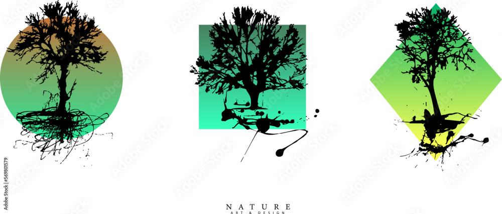 Nature and Art logo design. Silhouette of a tree that grows from the ...