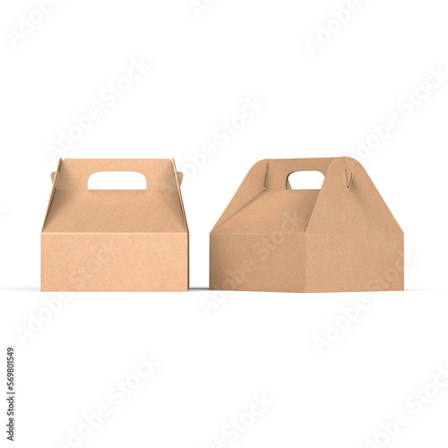 Gable Meal Or Food Container Carry Handle Cardboard Blank Box Isolated on White