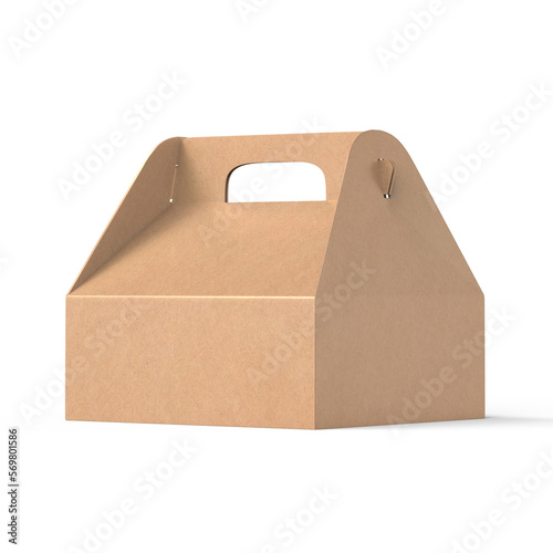Gable Meal Or Food Container Carry Handle Cardboard Blank Box Isolated on White