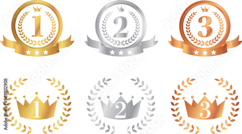 月桂樹と王冠とリボンのランキングマーク　アイコンイラストセット