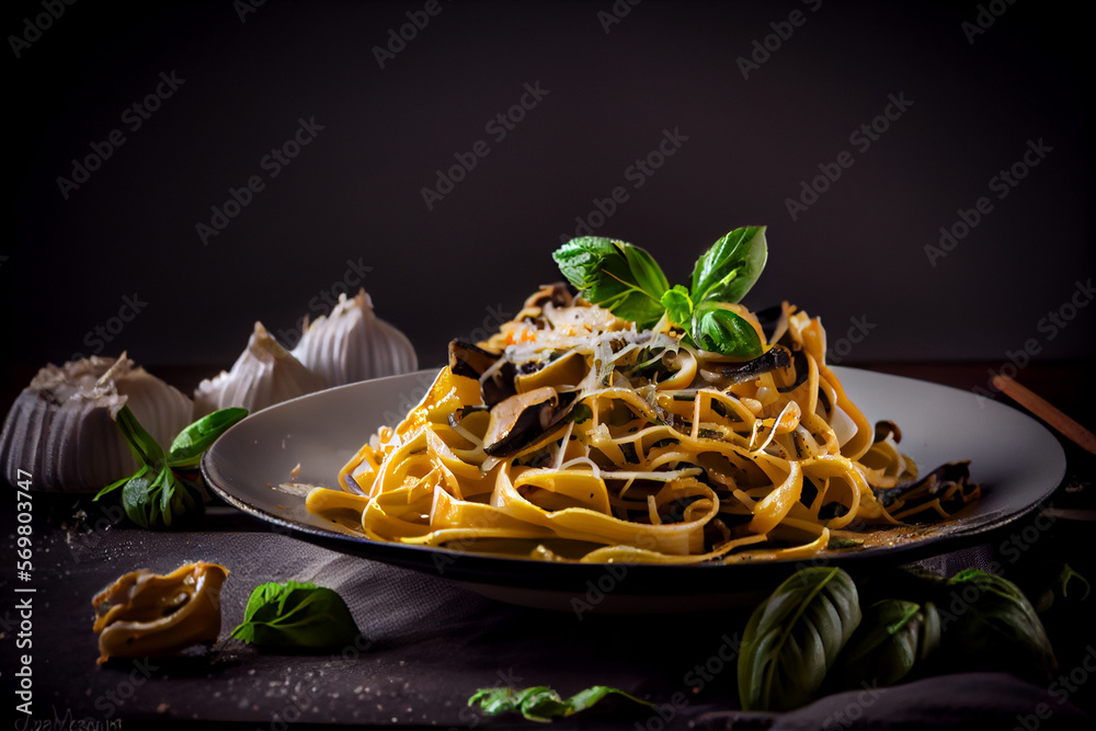 Appetitanregende Nudeln mit Champignonrahmsauce - Generative Ai Stock ...