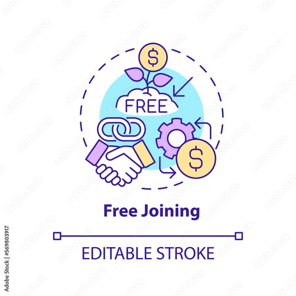 Free joining concept icon. Involving partners. Affiliate marketer benefit abstract idea thin line illustration. Isolated outline drawing. Editable stroke. Arial, Myriad Pro-Bold fonts used