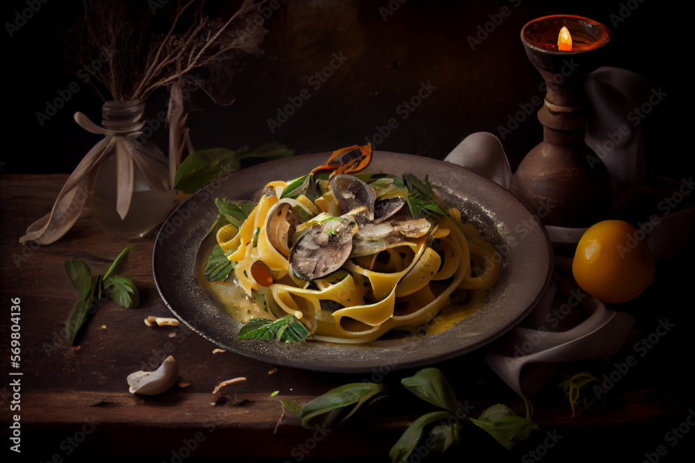 Appetitanregende Nudeln mit Champignonrahmsauce - Generative Ai Stock ...