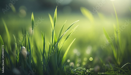 Green grass close up. Spring field and sunshine. Generative AI © Rawf8