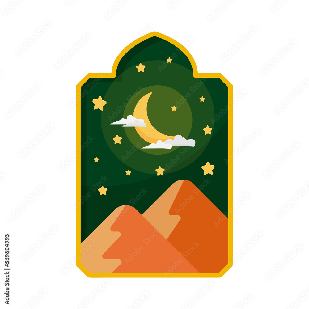 Fototapeta premium Ramadan Night in Framed Window Illustration