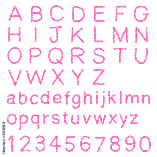 クレヨン素材　手描きのアルファベットと数字のセット