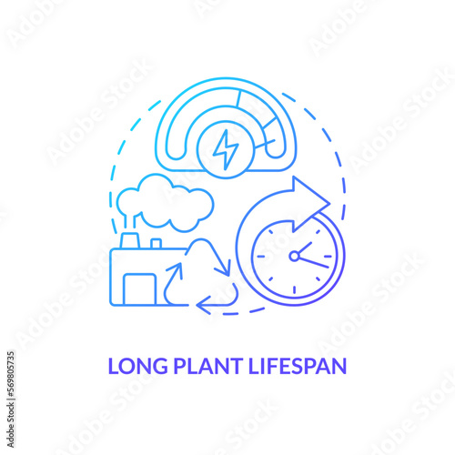 Long plant lifespan blue gradient concept icon. Renewable source. Geothermal energy advantage abstract idea thin line illustration. Isolated outline drawing. Myriad Pro-Bold font used