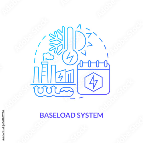 Baseload system blue gradient concept icon. Works any season. Temperature. Geothermal energy advantage abstract idea thin line illustration. Isolated outline drawing. Myriad Pro-Bold font used