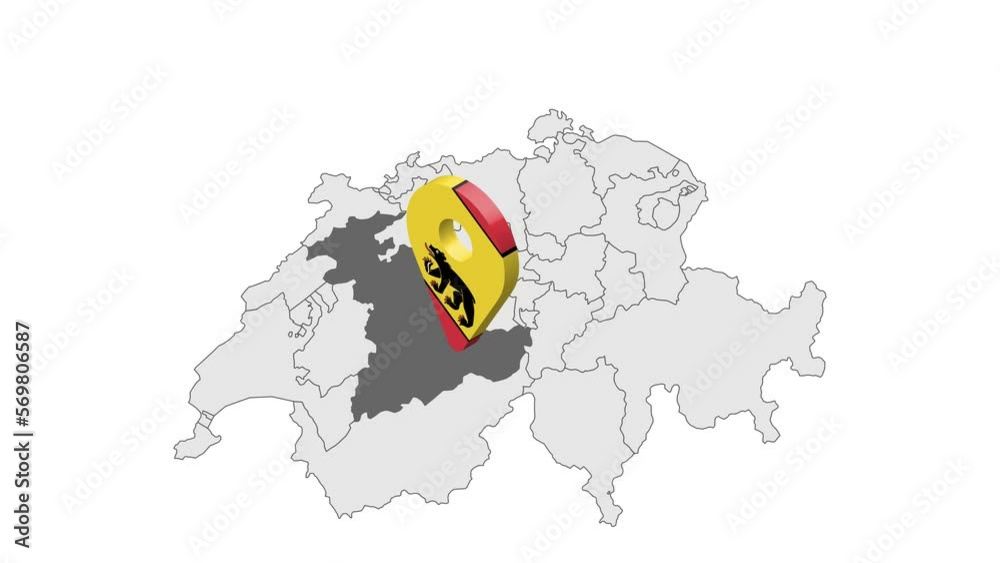 Stockvideon Location Canton of Bern on map Switzerland. 3d Canton of