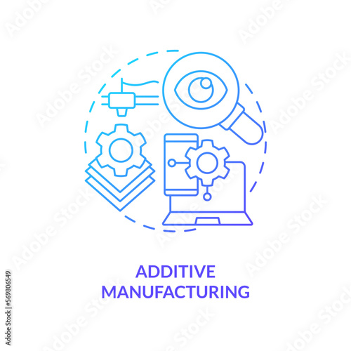 Additive manufacturing blue gradient concept icon. 3D printer technology. Geothermal energy trend abstract idea thin line illustration. Isolated outline drawing. Myriad Pro-Bold font used
