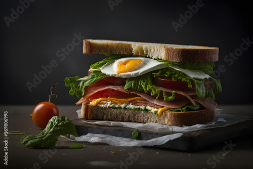 Crisp and delicious sandwich made of ingredients for breakfast food photography made with Generative AI