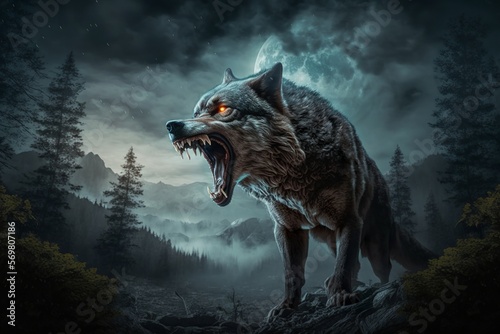 Scary wolf snarling in anger