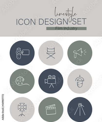 Linestyle Icon Design Set Film Industry