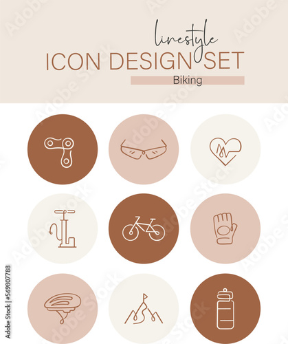 Linestyle Icon Design Set Biking