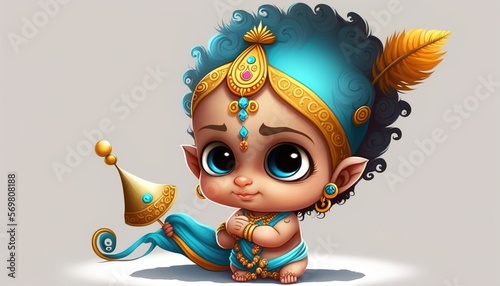 illustration of happy Janmashtami. cute baby krishna animated cartoon,Lord Krishna, Generative AI 