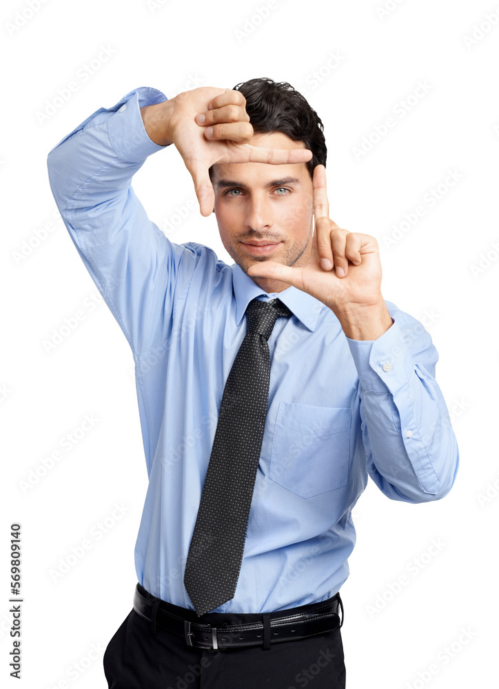 An attractive young male model in a formal shirt and tie or a businessman making a frame with his fingers isolated on a png background. An attractive young male model in a formal shirt and tie or a businessman making a frame with his fingers isolated on a png background.