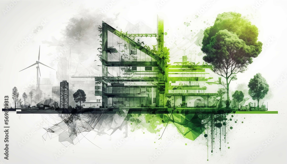 City dedicated to sustainable engineering and environmental responsibility. Urban development, implementing innovative green engineering projects. Generative AI - obrazy, fototapety, plakaty 