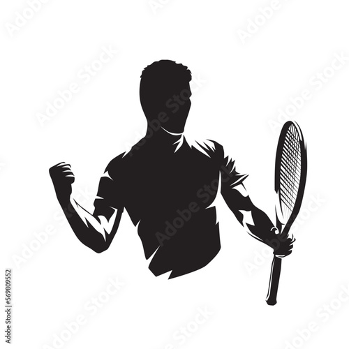 Tennis player celebration, isolated vector silhouette. Tennis player logo