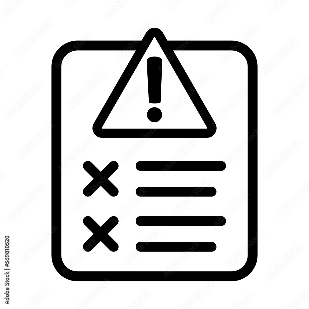 Error report icon, failed test vector icon. Error report icon, failed test vector icon.