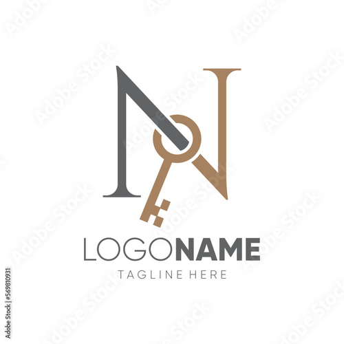 Initial Letter N Key Logo Design Vector Icon Graphic Emblem Illustration