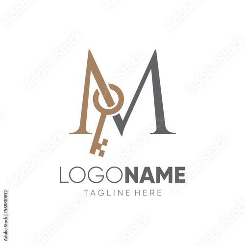 Initial Letter M Key Logo Design Vector Icon Graphic Emblem Illustration