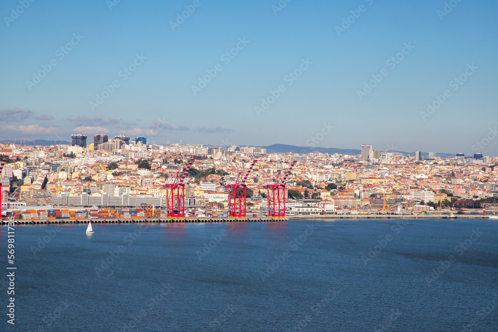 Landscape of the Lisbon city and the Tagus river in Portugal