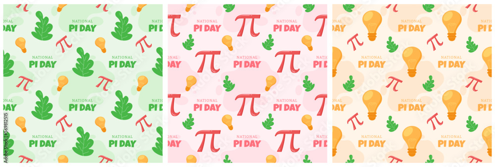 Set of Pi Day Seamless Pattern Design with Mathematical Constants or Baked Pie in Template Hand Drawn Cartoon Flat Illustration Set of Pi Day Seamless Pattern Design with Mathematical Constants or Baked Pie in Template Hand Drawn Cartoon Flat Illustration