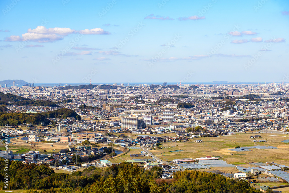 福岡県那珂川市　岩門城跡から見る福岡の景色　冬　北側