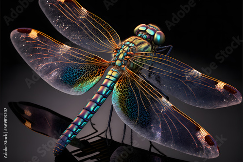 dragonfly on black background created with generative AI technology