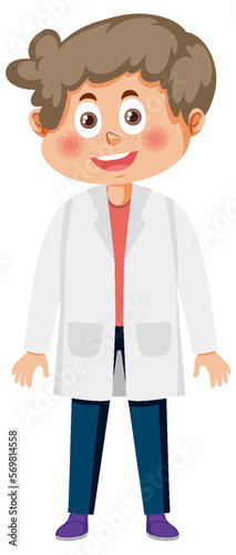 A boy wearing lab coat