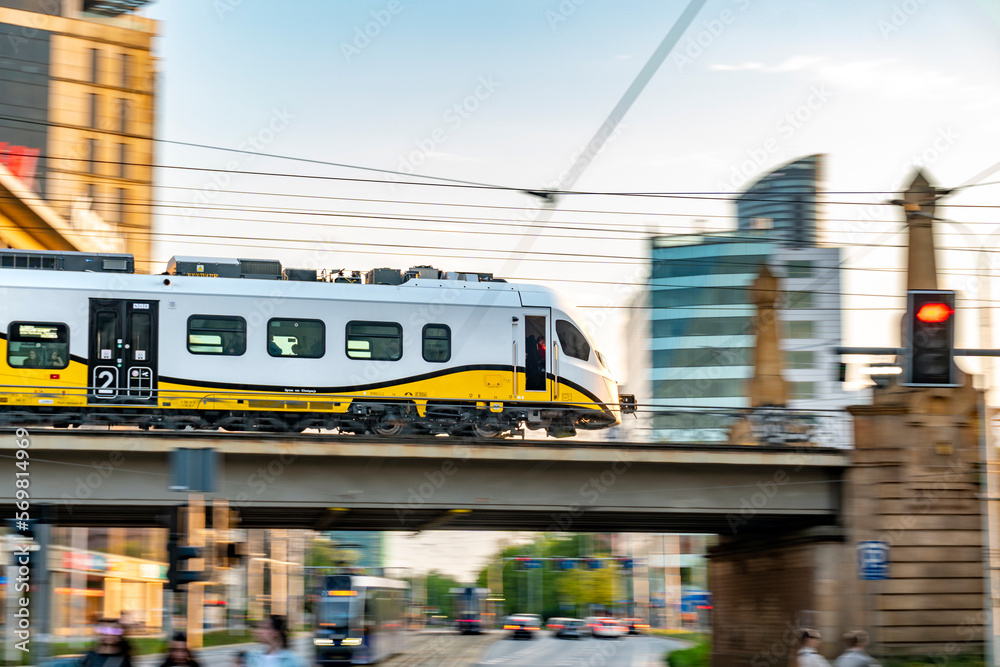 Obraz na płótnie Fast regional electric train in Wrocław, Poland w salonie