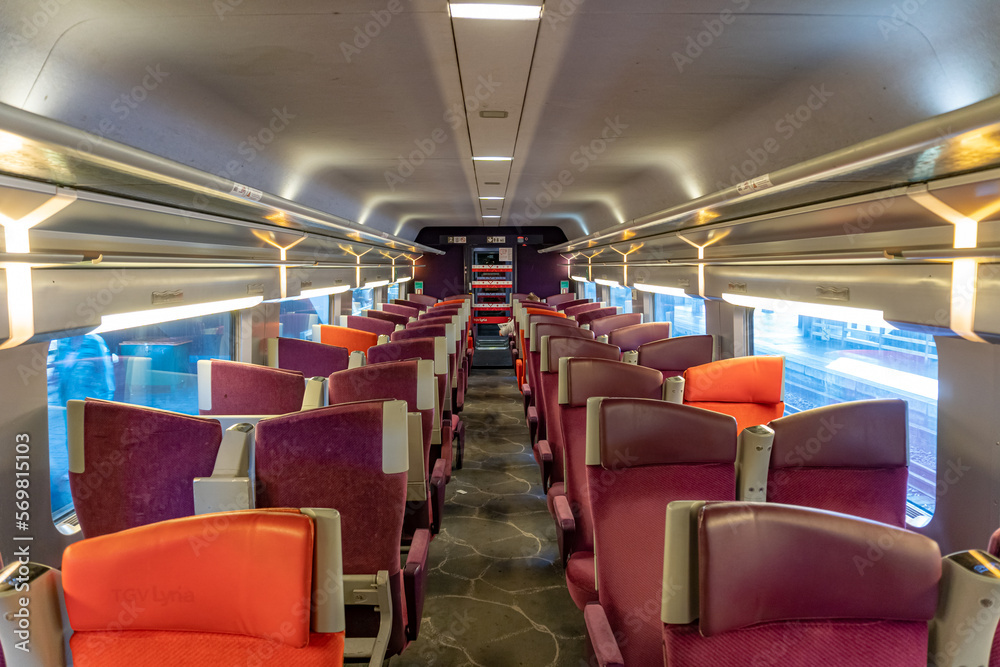French high-speed train interior - obrazy, fototapety, plakaty 