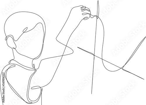 Single one line drawing happy boy drawing math graph. Math is fun concept. Continuous line draw design graphic vector illustration.