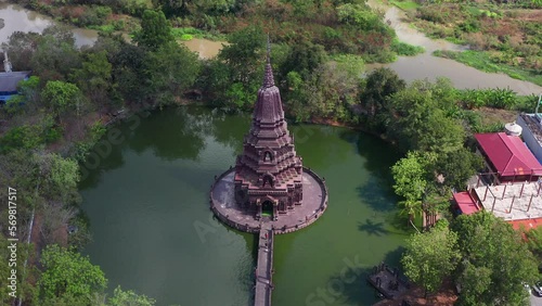 Aerial view of Wat Huai Kaeo or Wat Huay Kaew pagoda temple in Lopburi,Thailand photo