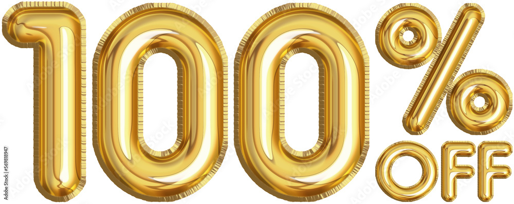 Golden balloon 100 Percent off Discount label Golden balloon 100 Percent off Discount label