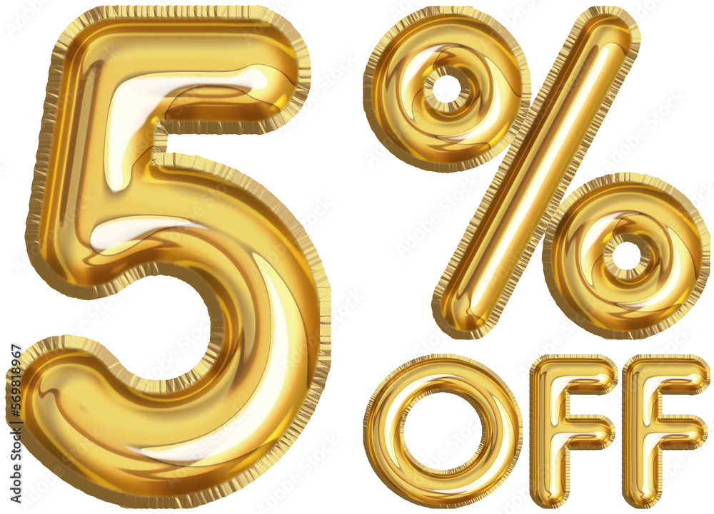 Golden balloon 5 Percent off Discount label Golden balloon 5 Percent off Discount label