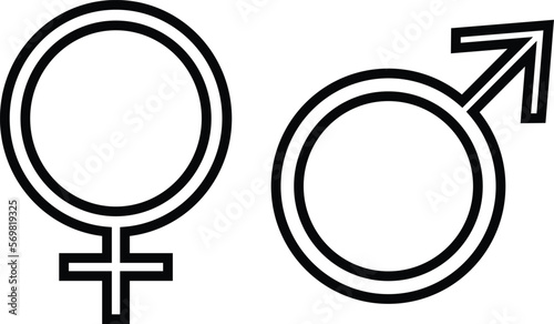 male and female symbols in trendy line style . gender icons . man and woman sign