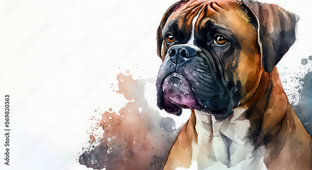 Boxer Dog Watercolor Painting - Generative AI Boxer Dog Watercolor Painting - Generative AI