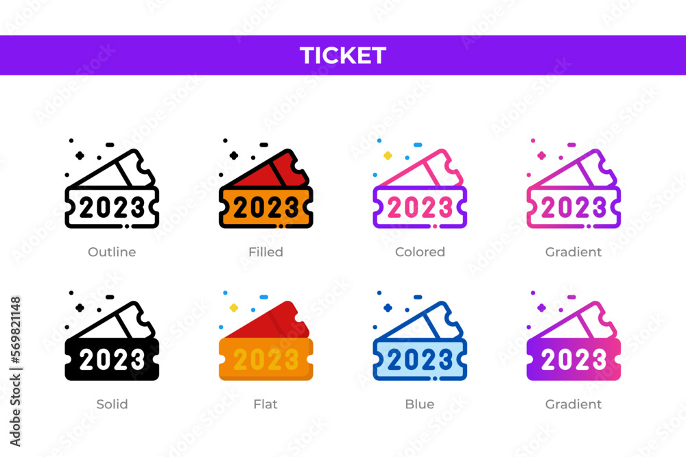 Ticket icons in different style. Ticket icons set. Holiday symbol. Different style icons set. Vector illustration